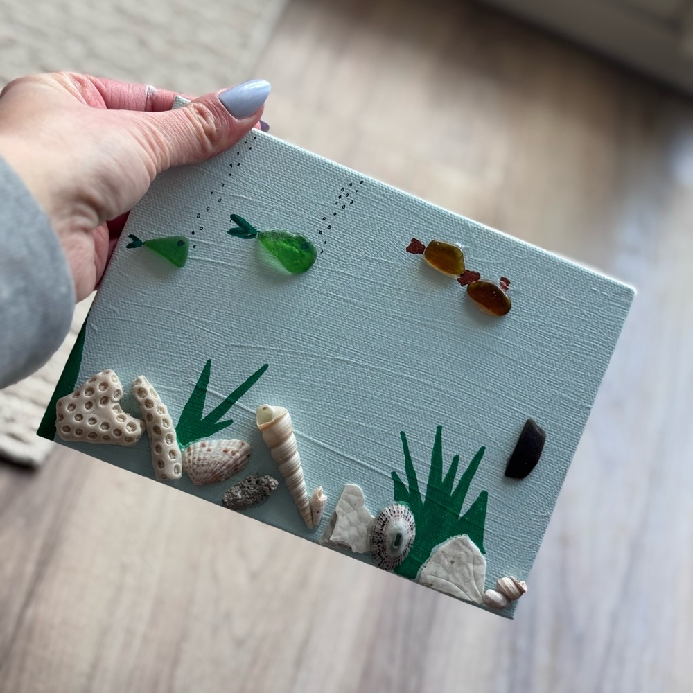 HANDMADE Sea Glass Art Canvas
